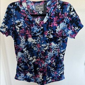 Butter Pink and Blue Fitted Scrub Top